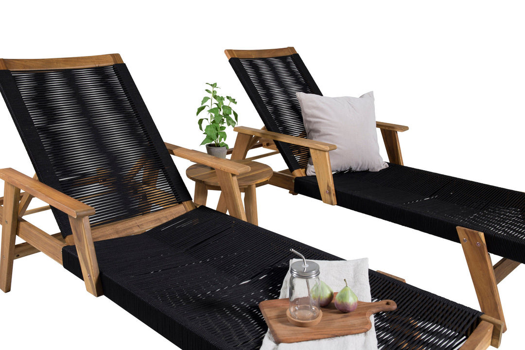 Venture Home Little John Sun Lounge - Black Rope / Acacia+Chania Side Table - ø40 - Acacia_1