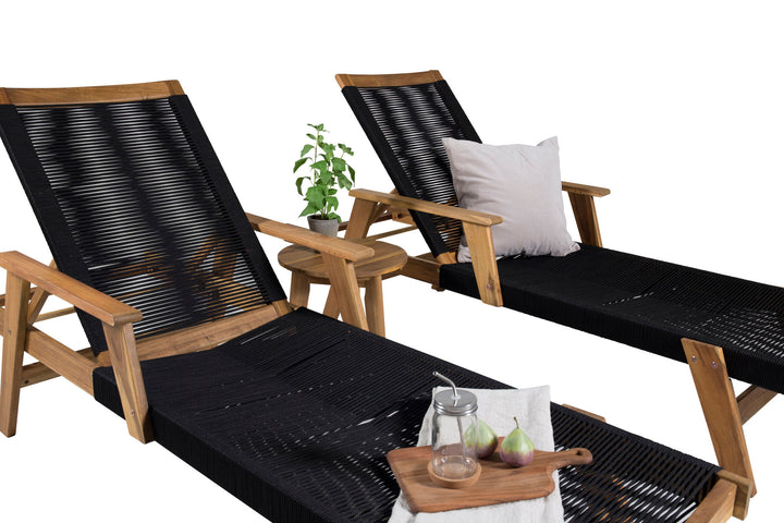 Venture Home Little John Sun Lounge - Black Rope / Acacia+Chania Side Table - ø40 - Acacia_1