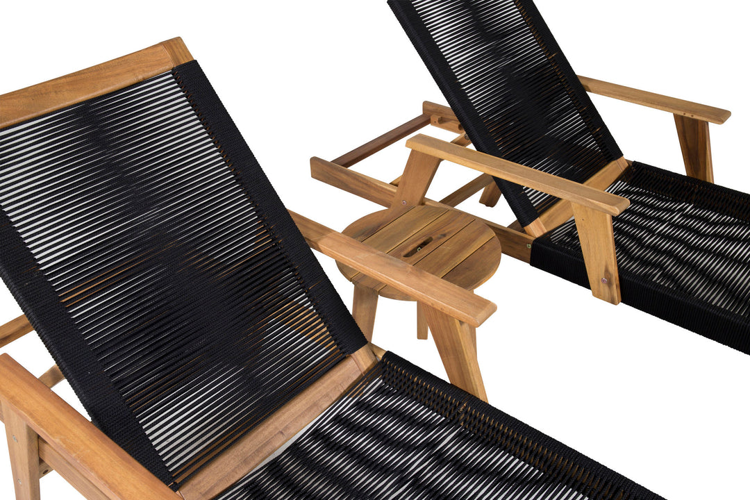 Venture Home Little John Sun Lounge - Black Rope / Acacia+Chania Side Table - ø40 - Acacia_1