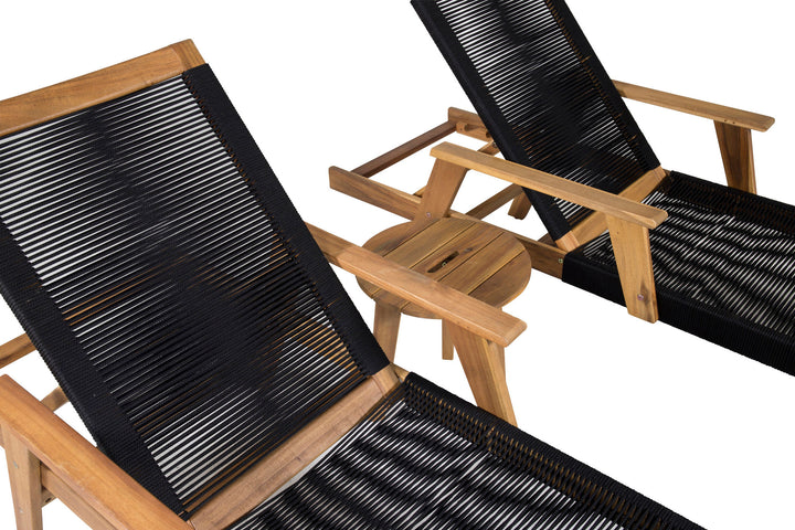 Venture Home Little John Sun Lounge - Black Rope / Acacia+Chania Side Table - ø40 - Acacia_1