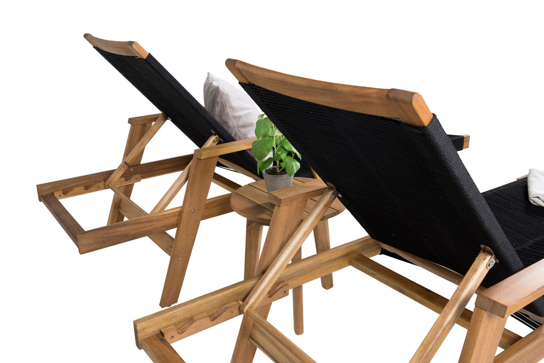 Venture Home Little John Sun Lounge - Black Rope / Acacia+Chania Side Table - ø40 - Acacia_1
