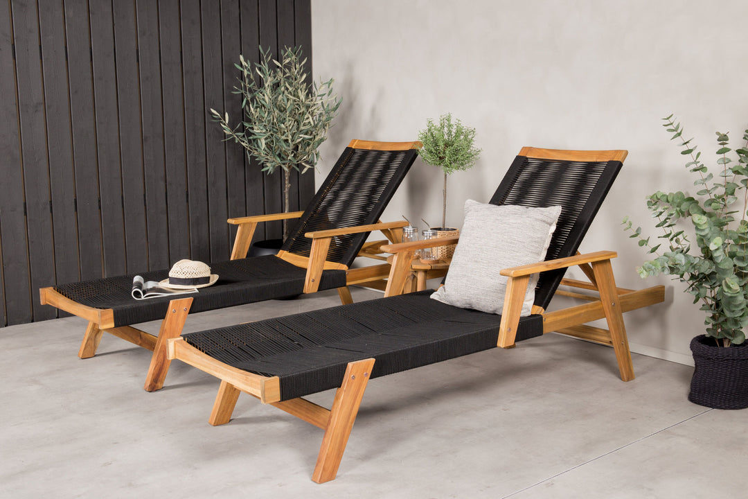 Venture Home Little John Sun Lounge - Black Rope / Acacia+Chania Side Table - ø40 - Acacia_1
