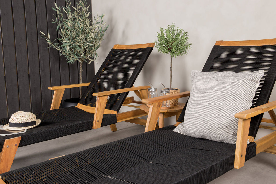 Venture Home Little John Sun Lounge - Black Rope / Acacia+Chania Side Table - ø40 - Acacia_1
