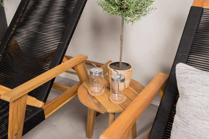 Venture Home Little John Sun Lounge - Black Rope / Acacia+Chania Side Table - ø40 - Acacia_1