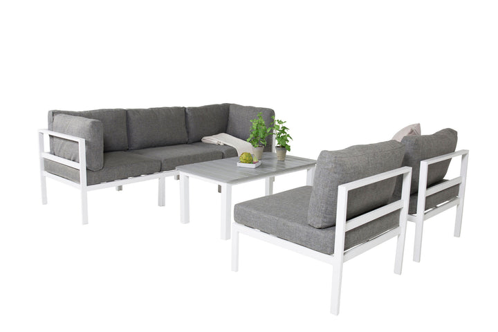 Venture Home GR18095, Copacabana Lounge Set 5pcs - White Alu / Grey Cushion+Parma Sofa Table