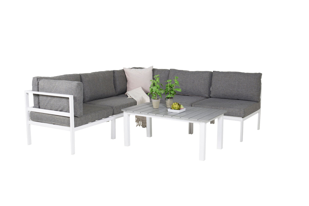 Venture Home GR18095, Copacabana Lounge Set 5pcs - White Alu / Grey Cushion+Parma Sofa Table
