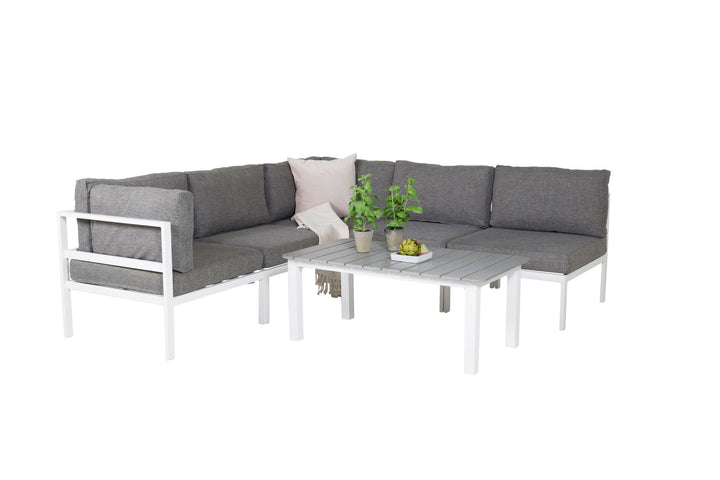 Venture Home GR18095, Copacabana Lounge Set 5pcs - White Alu / Grey Cushion+Parma Sofa Table