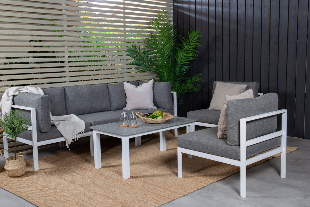 Venture Home GR18095, Copacabana Lounge Set 5pcs - White Alu / Grey Cushion+Parma Sofa Table