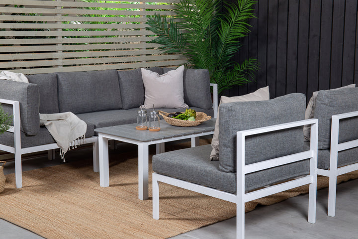 Venture Home GR18095, Copacabana Lounge Set 5pcs - White Alu / Grey Cushion+Parma Sofa Table