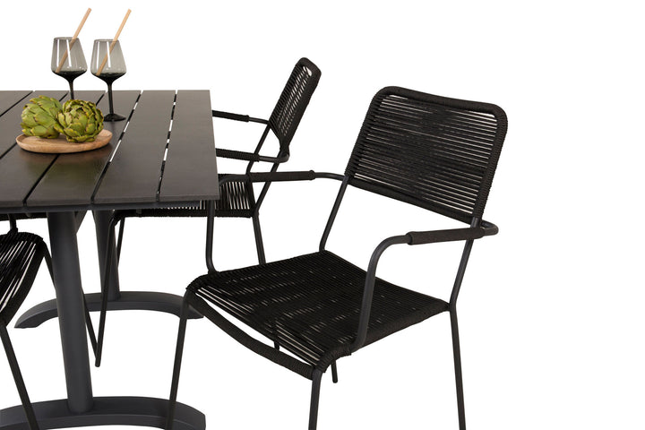 Venture Home Denver Café Table 120*70 - Black Alu / Black Aintwood+Lindos Armchair - Black Alu / Black Rope_4