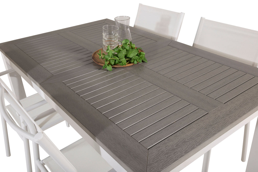 Venture Home Albany Dining Table 152/210*90 - White Alu / Grey Aintwood+Santorini Arm Chair (Stackable) - White Alu / White Textilene_4