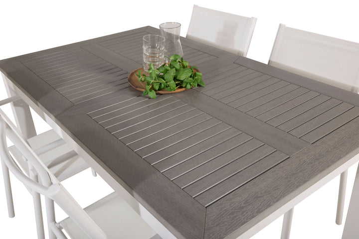 Venture Home Albany Dining Table 152/210*90 - White Alu / Grey Aintwood+Santorini Arm Chair (Stackable) - White Alu / White Textilene_4