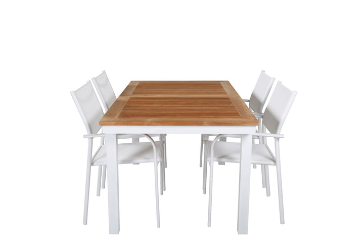 Venture Home Panama Dining Table 152/210*90 - White Alu / Teak+Santorini Arm Chair (Stackable