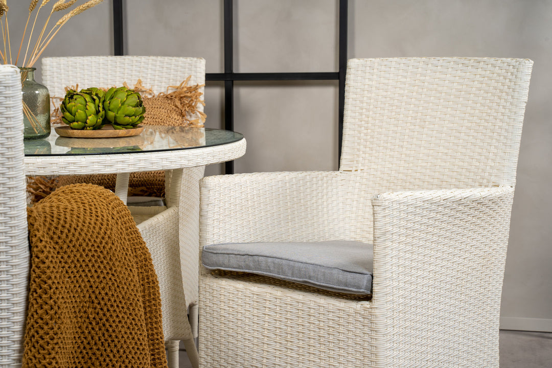 Venture Home Volta Dining Table - White - ø90+Malin Arm Chair with cushion - White / Grey cushion_4
