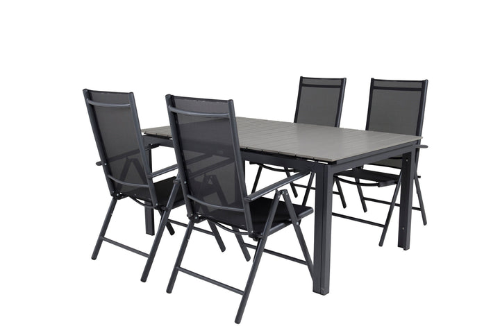 Venture Home Levels Dining Table 160/240*90 - Black Alu / Grey Aintwood +Break 5:pos Chair -