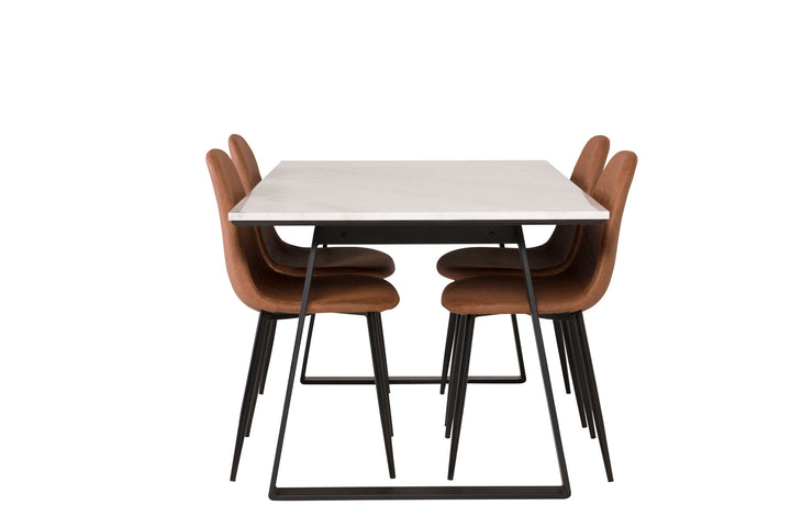 Venture Home Estelle Dining Table 140*90 - White Marble / Black Legs - Polar Dining Chair - Brown / Black 4