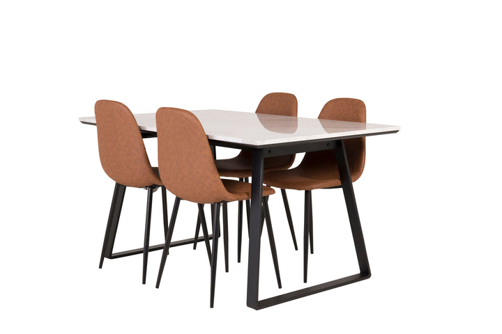 Venture Home Estelle Dining Table 140*90 - White Marble / Black Legs - Polar Dining Chair - Brown / Black 4