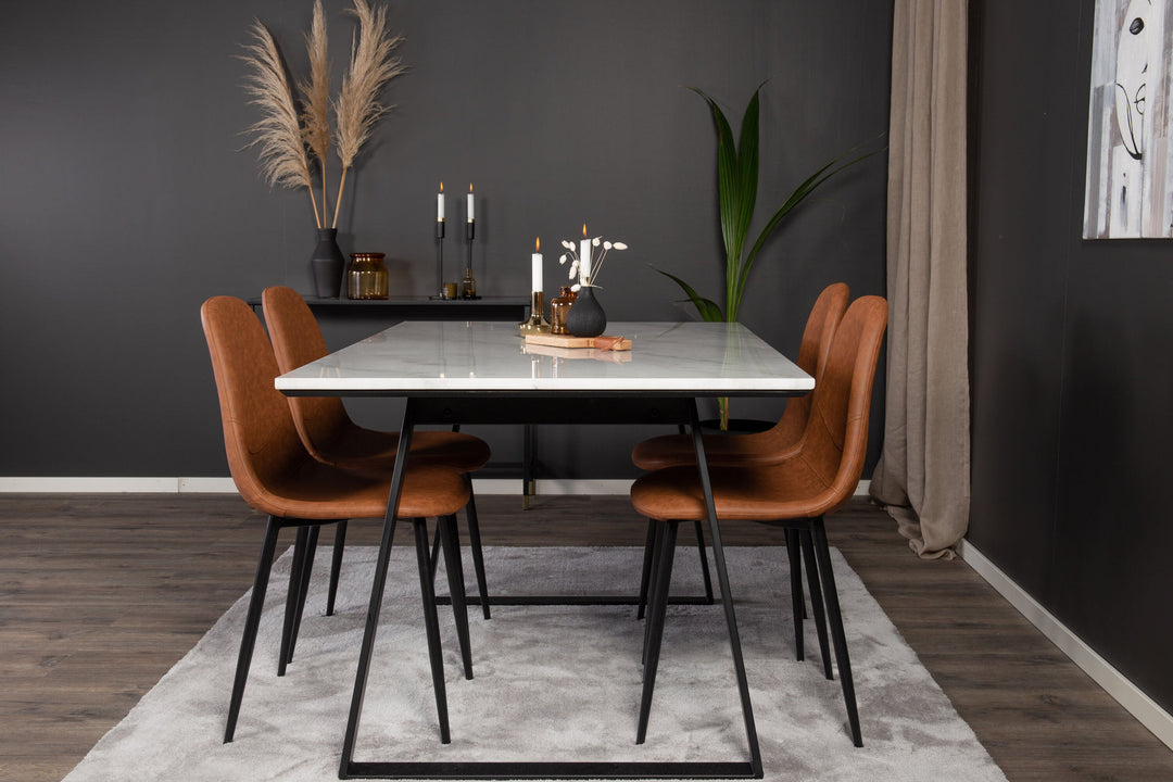 Venture Home Estelle Dining Table 140*90 - White Marble / Black Legs - Polar Dining Chair - Brown / Black 4