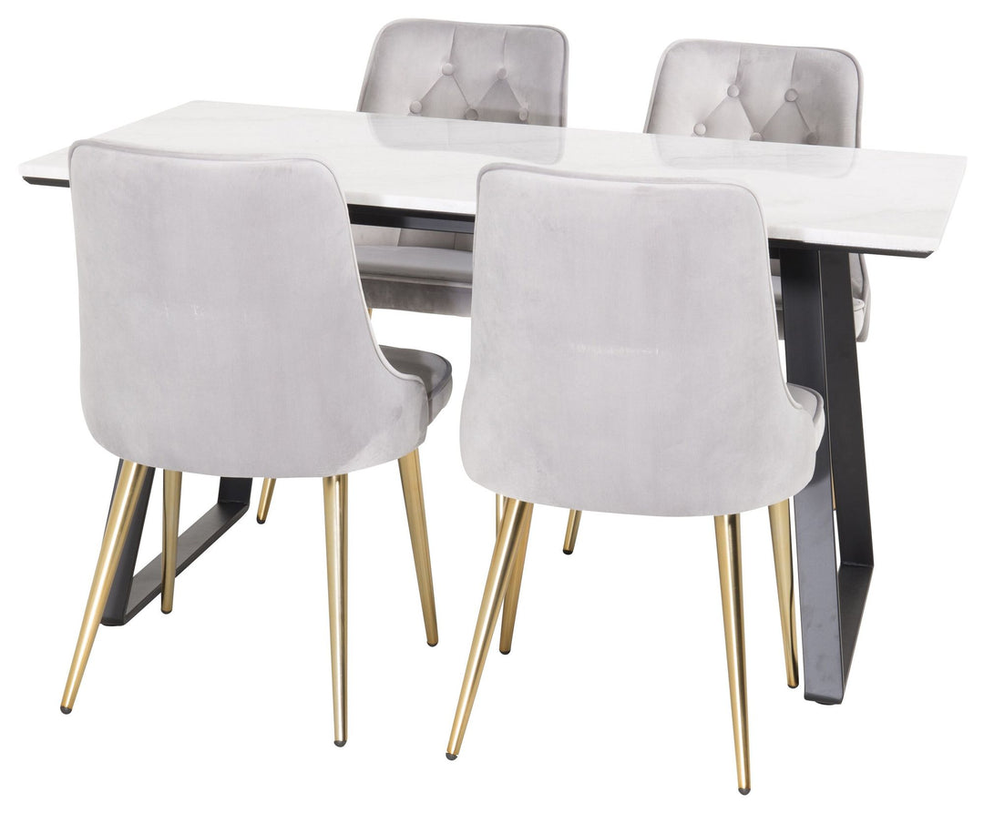 Venture Home Estelle Dining Table 140*90 - White Marble / Black LegsVelvet Deluxe Dining Chai