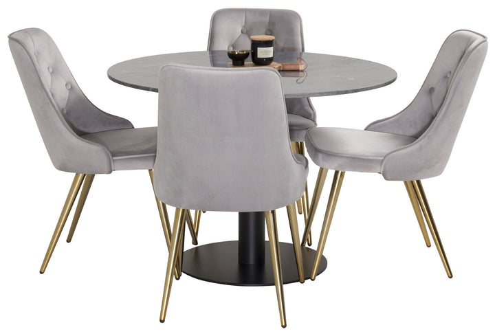 Venture Home Estelle runt Matbord - Svart / Svart marmor - ø106*H75Velvet Deluxe Dining Chair