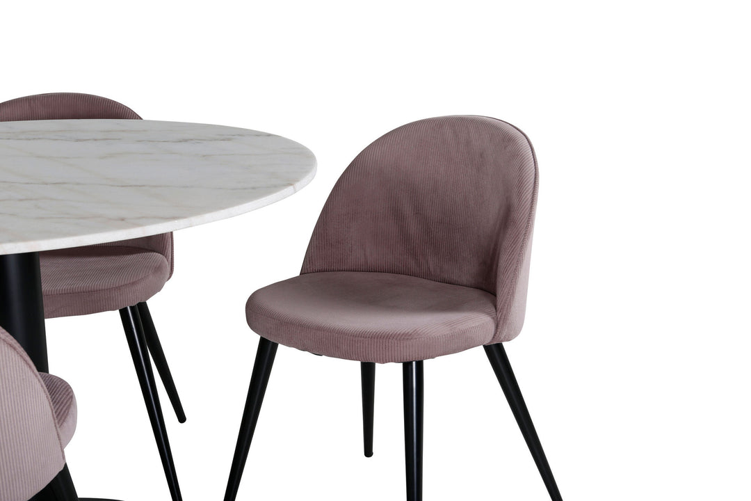 Venture Home Estelle runt Matbord - Svart / Vit marmor - ø106*H75+Velvet matstol - Manchester