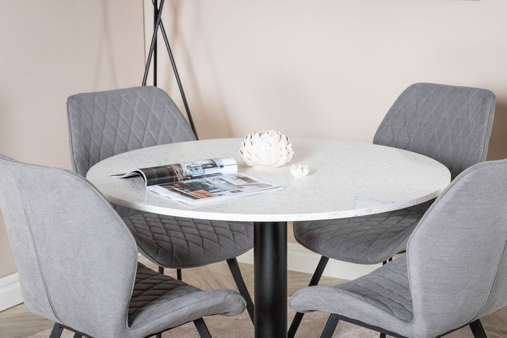Venture Home Razzia Dining Table ø106cm - White / Black+Gemma Dining Chair - Black Legs - G
