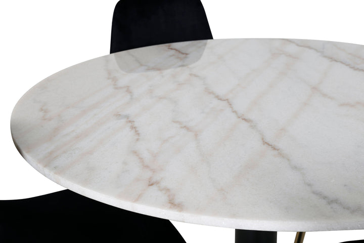 Venture Home Estelle Dining Table round 106cm White marble / Black Legs - Polar Chair - Black Velvet / Matt brass leg 4
