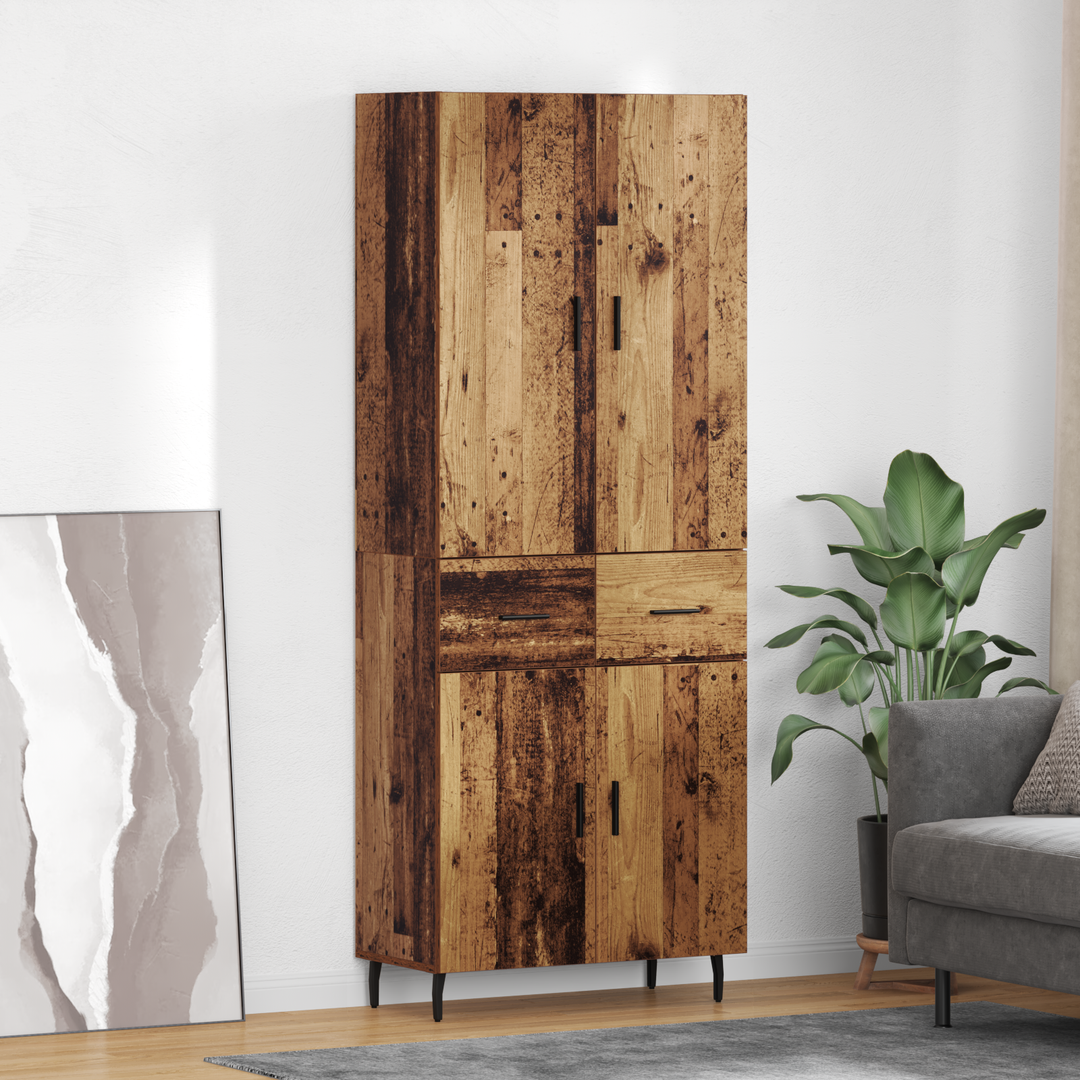 Highboard med skuffe 2 pcs Gammelt træ Ingeniørtræ og glas