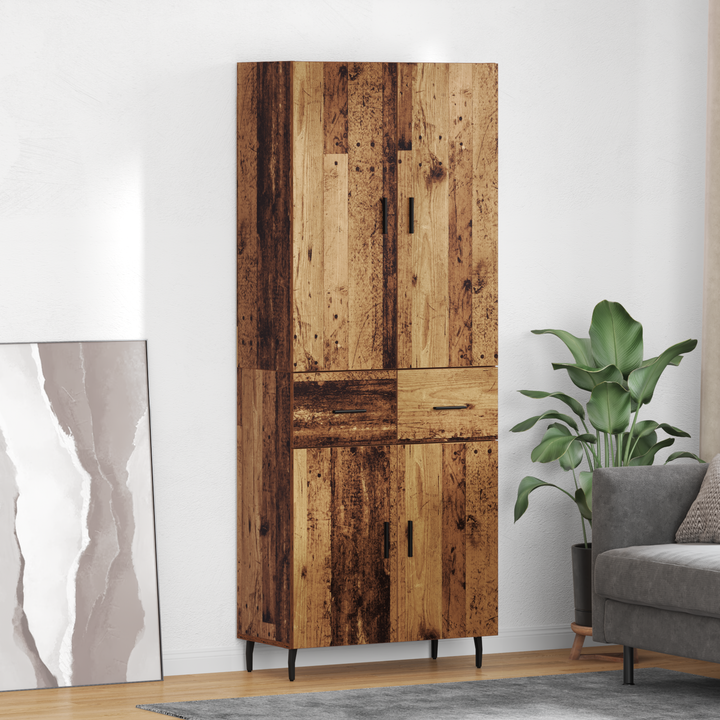 Highboard med skuffe 2 pcs Gammelt træ Ingeniørtræ og glas