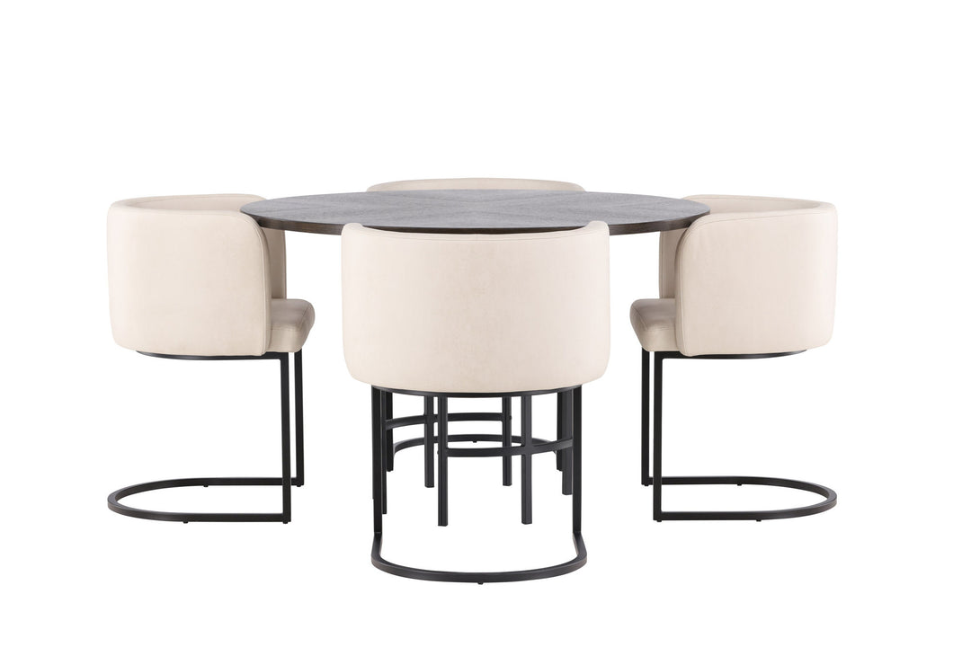 Venture Home Copenhagen Dining Table - Black / Mocca Veneer +Simrishman Dining Chair - Black / Beige TC-fabric _4