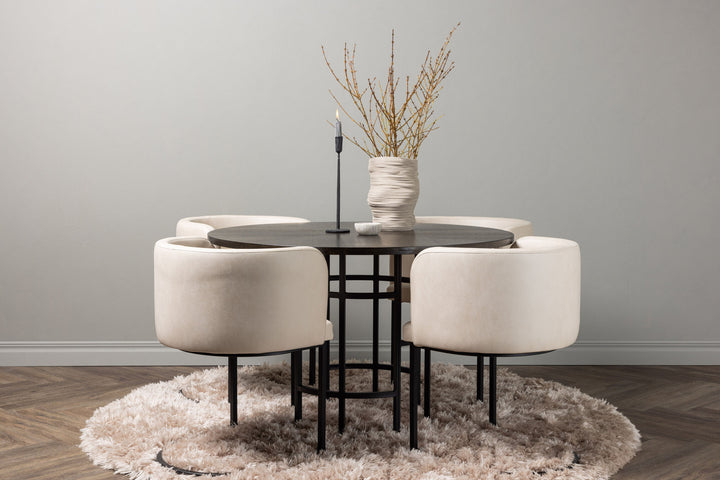 Venture Home Copenhagen Dining Table - Black / Mocca Veneer +Simrishman Dining Chair - Black / Beige TC-fabric _4