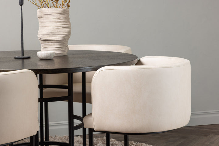 Venture Home Copenhagen Dining Table - Black / Mocca Veneer +Simrishman Dining Chair - Black / Beige TC-fabric _4
