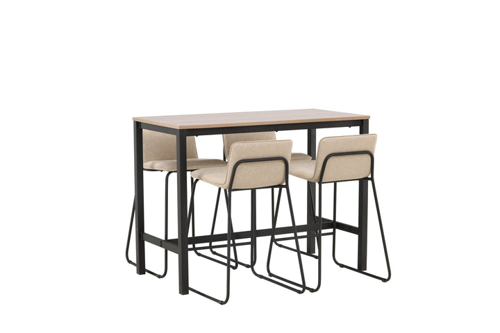 Venture Home Camden Bar Table - Walnut / Walnut MDF +Bisbee Bar Chair - Black / Beige Microfiber _4