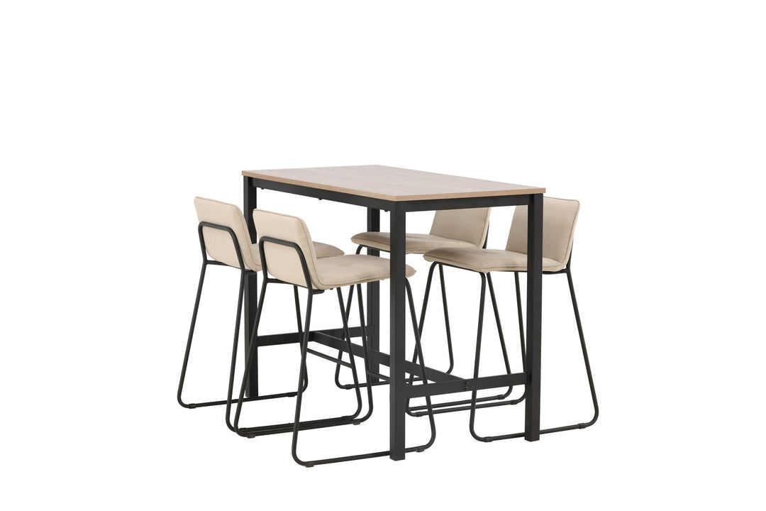 Venture Home Camden Bar Table - Walnut / Walnut MDF +Bisbee Bar Chair - Black / Beige Microfiber _4