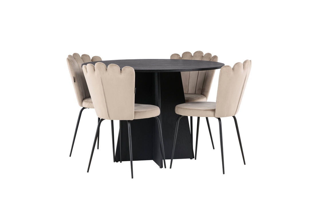 Venture Home Bootcut Round Dining Table - Black / Black Fanéer +Limhamn Light Chair - Black / Beige Velvet _4