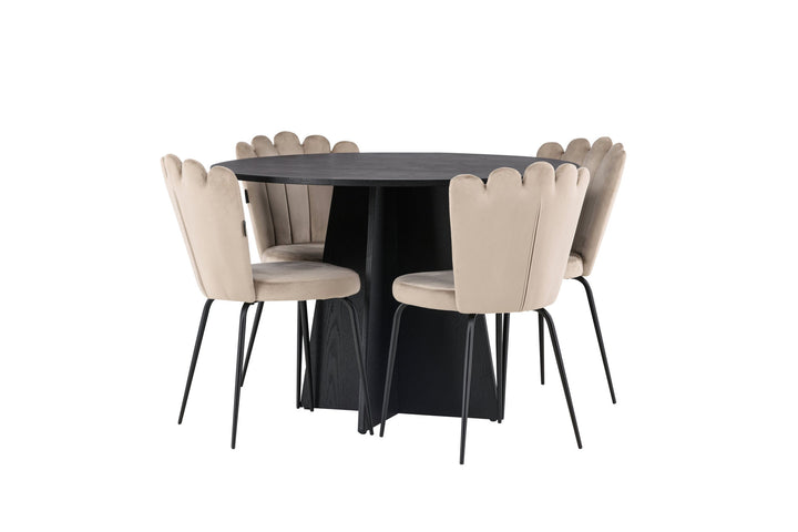 Venture Home Bootcut Round Dining Table - Black / Black Fanéer +Limhamn Light Chair - Black / Beige Velvet _4
