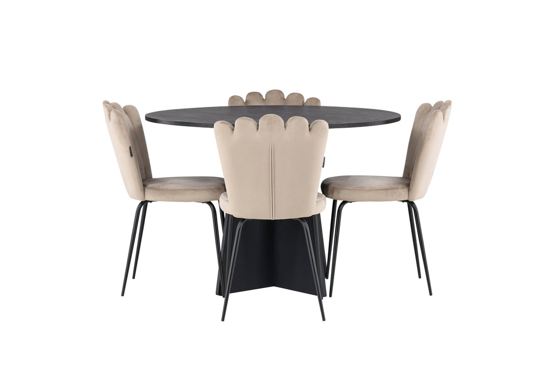 Venture Home Bootcut Round Dining Table - Black / Black Fanéer +Limhamn Light Chair - Black / Beige Velvet _4
