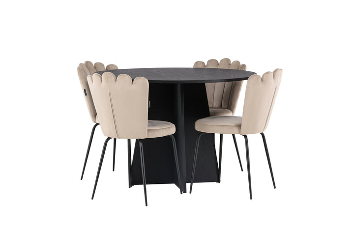Venture Home Bootcut Round Dining Table - Black / Black Fanéer +Limhamn Light Chair - Black / Beige Velvet _4