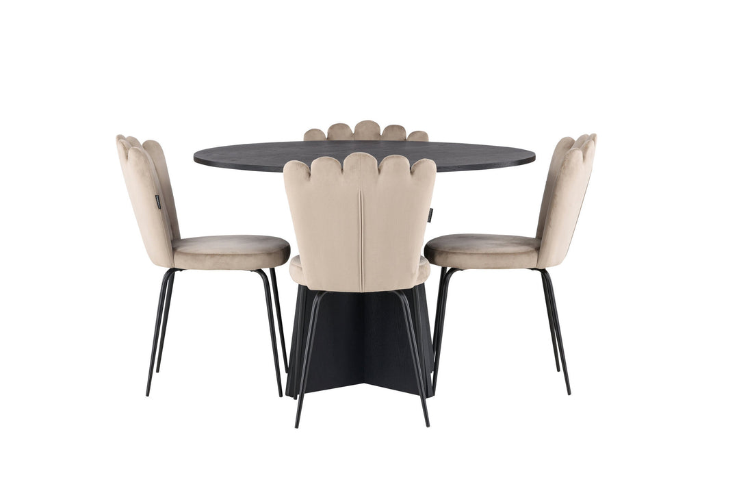 Venture Home Bootcut Round Dining Table - Black / Black Fanéer +Limhamn Light Chair - Black / Beige Velvet _4