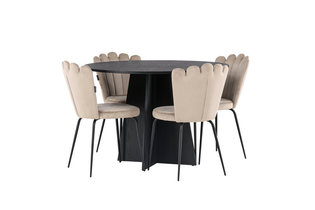 Venture Home Bootcut Round Dining Table - Black / Black Fanéer +Limhamn Light Chair - Black / Beige Velvet _4