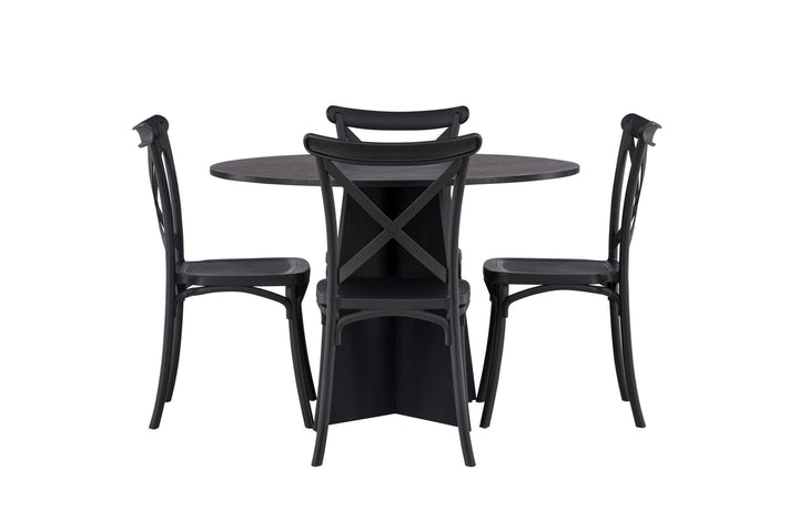 Venture Home Bootcut Round Dining Table - Black / Black Fanéer +Crosett Dining Chair - Matte Black / Matte Black Plastic _4