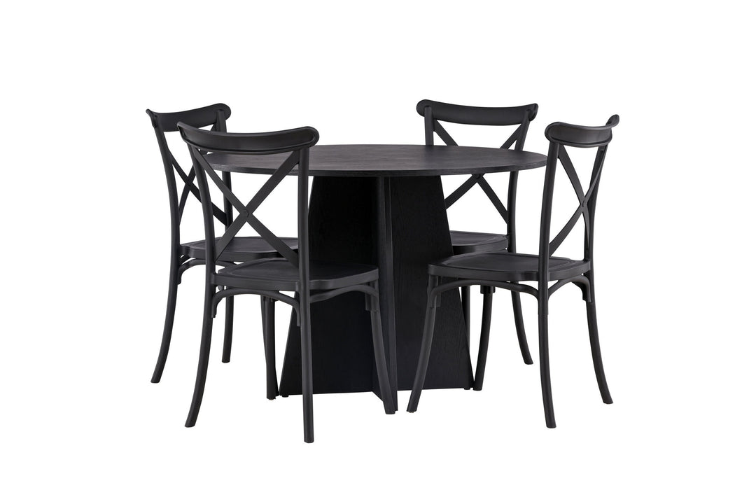 Venture Home Bootcut Round Dining Table - Black / Black Fanéer +Crosett Dining Chair - Matte Black / Matte Black Plastic _4