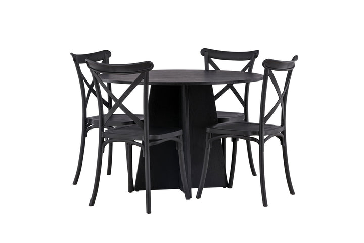 Venture Home Bootcut Round Dining Table - Black / Black Fanéer +Crosett Dining Chair - Matte Black / Matte Black Plastic _4