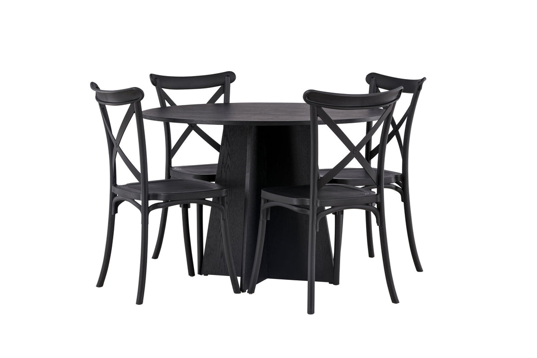 Venture Home Bootcut Round Dining Table - Black / Black Fanéer +Crosett Dining Chair - Matte Black / Matte Black Plastic _4