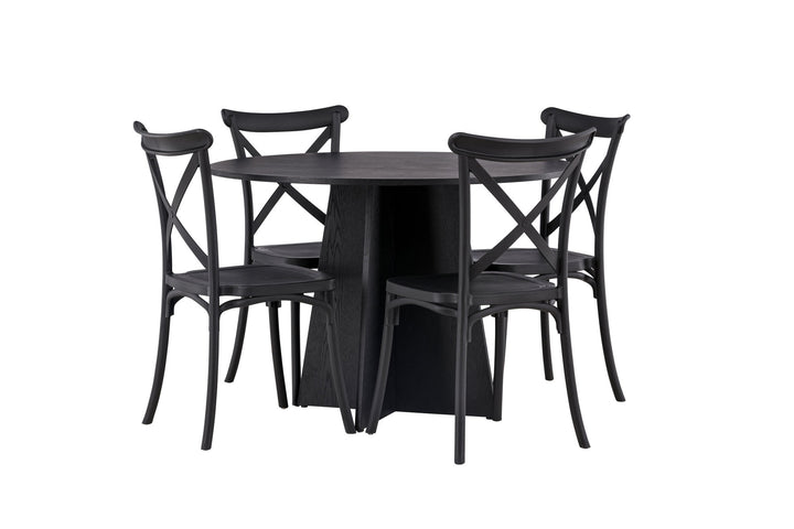 Venture Home Bootcut Round Dining Table - Black / Black Fanéer +Crosett Dining Chair - Matte Black / Matte Black Plastic _4