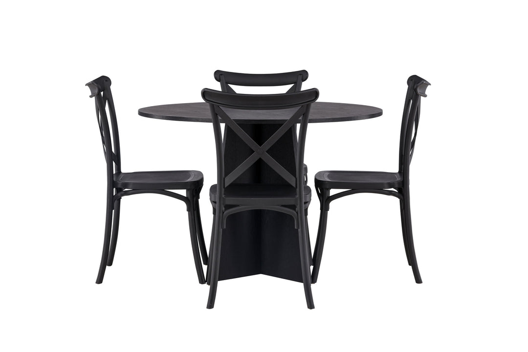 Venture Home Bootcut Round Dining Table - Black / Black Fanéer +Crosett Dining Chair - Matte Black / Matte Black Plastic _4