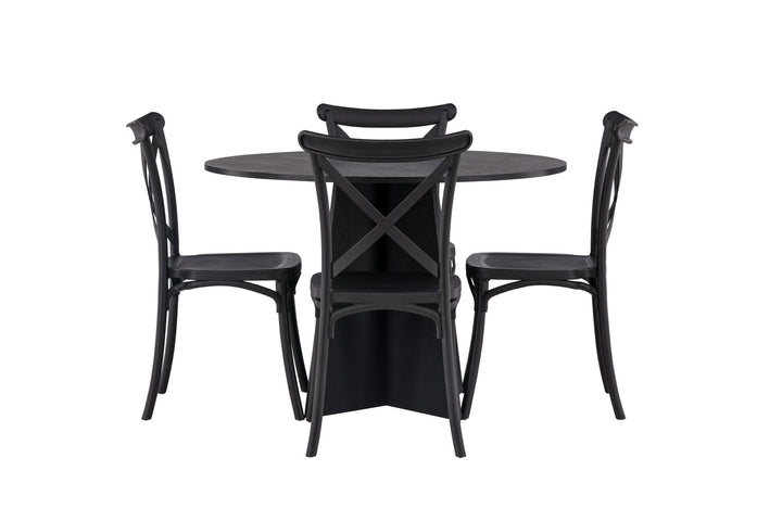 Venture Home Bootcut Round Dining Table - Black / Black Fanéer +Crosett Dining Chair - Matte Black / Matte Black Plastic _4