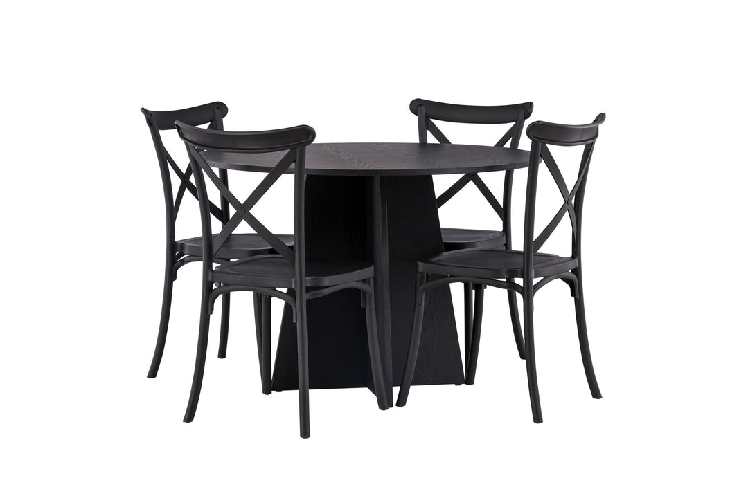 Venture Home Bootcut Round Dining Table - Black / Black Fanéer +Crosett Dining Chair - Matte Black / Matte Black Plastic _4