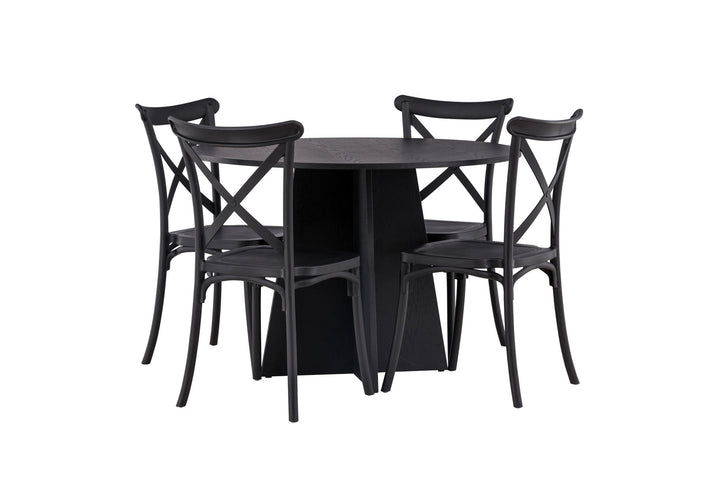 Venture Home Bootcut Round Dining Table - Black / Black Fanéer +Crosett Dining Chair - Matte Black / Matte Black Plastic _4