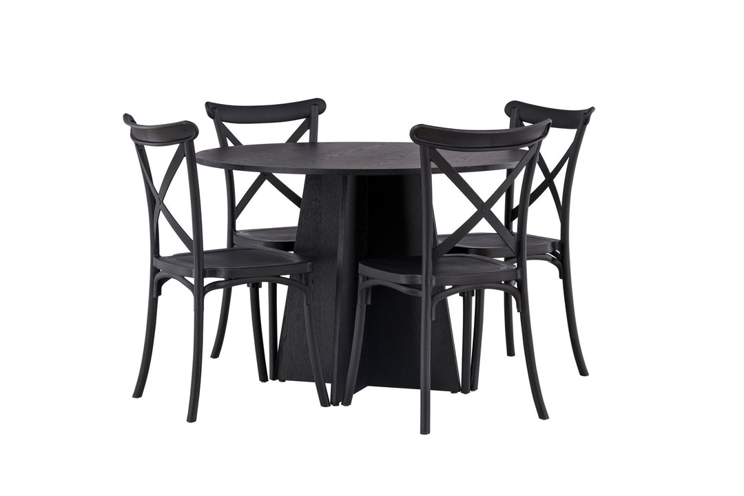 Venture Home Bootcut Round Dining Table - Black / Black Fanéer +Crosett Dining Chair - Matte Black / Matte Black Plastic _4